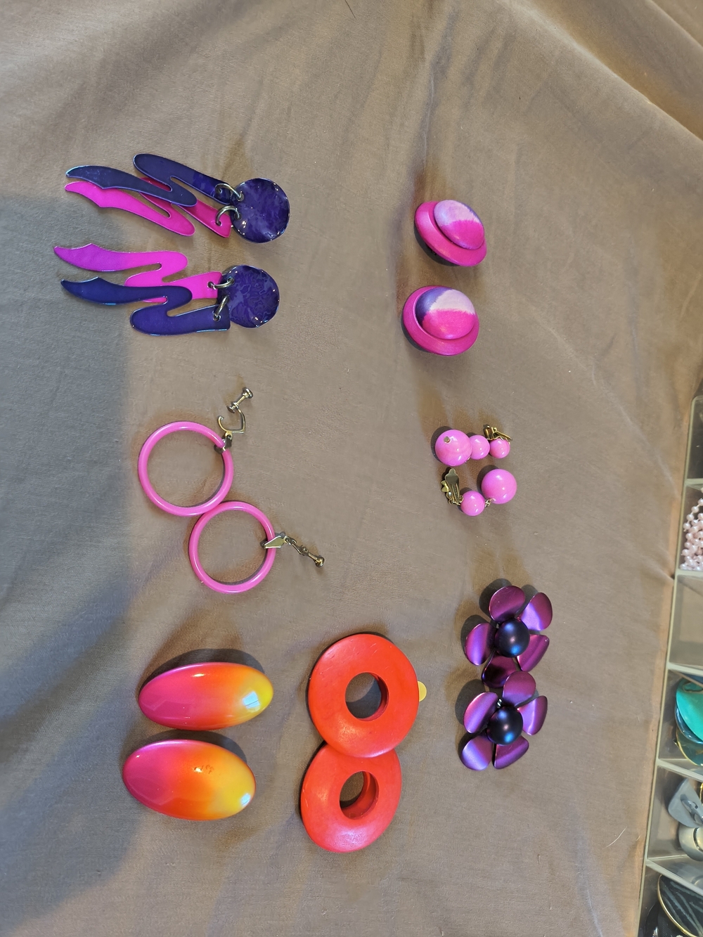 Vintage Pink and Purple Clip-On Earrings Set